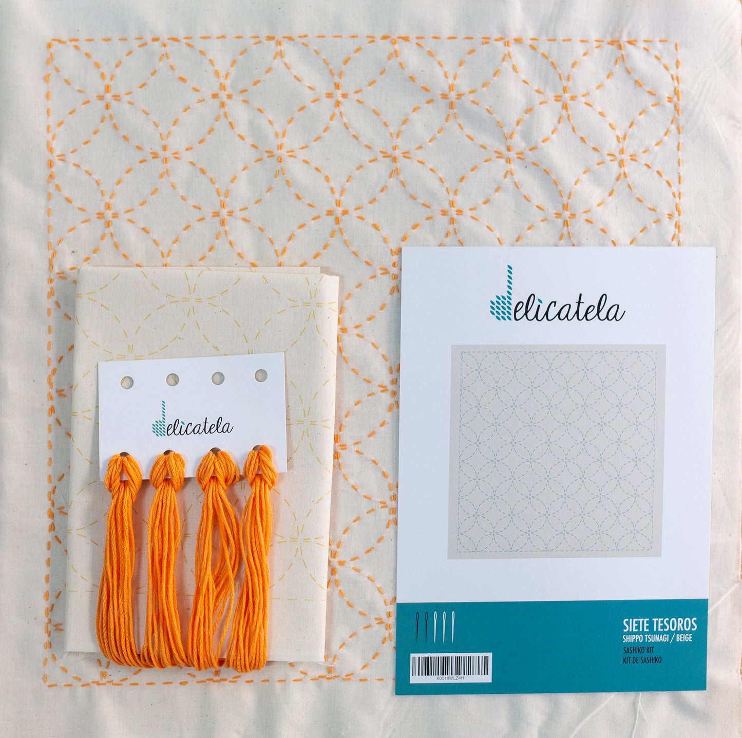 Sashiko | Kit de bordado Japonés | Diseño Siete Tesoros | Color Beige