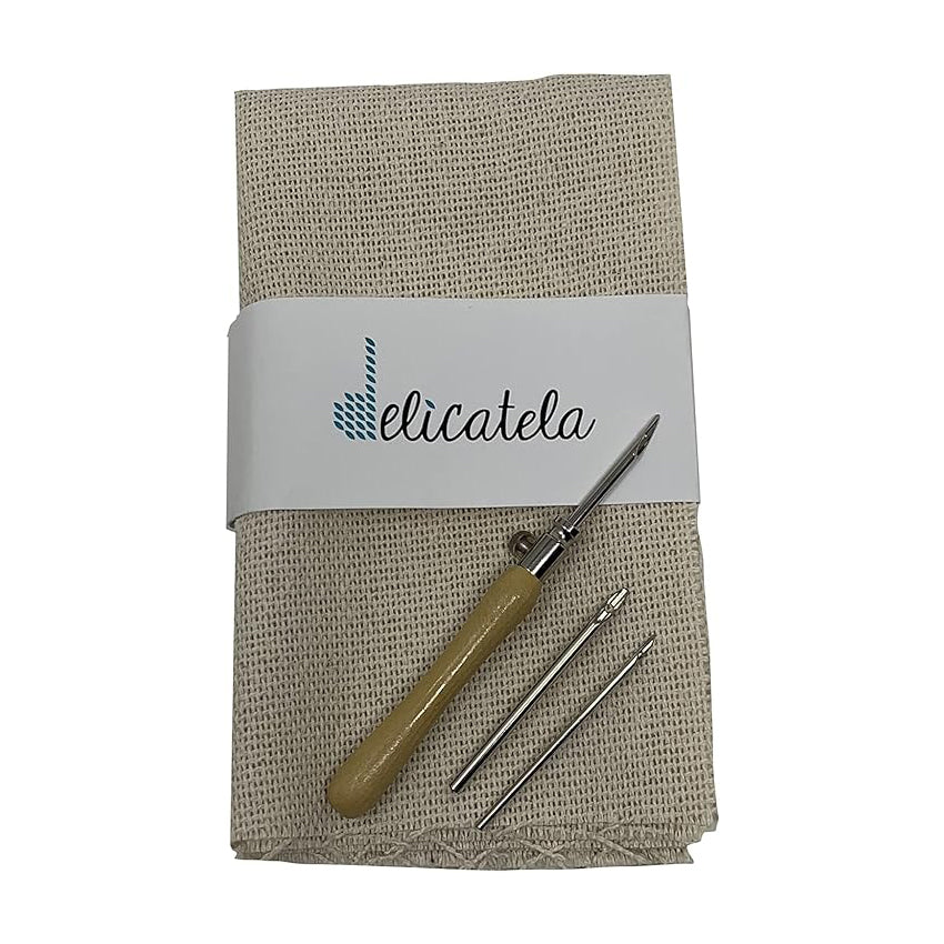 Kit para Punch Needle | Tela de 40 x 40 cm | Aguja ajustable para lana fina