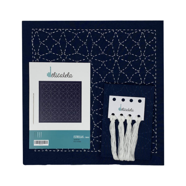 Sashiko | Kit de bordado Japonés | Diseño Estrellas | Color Azul índigo