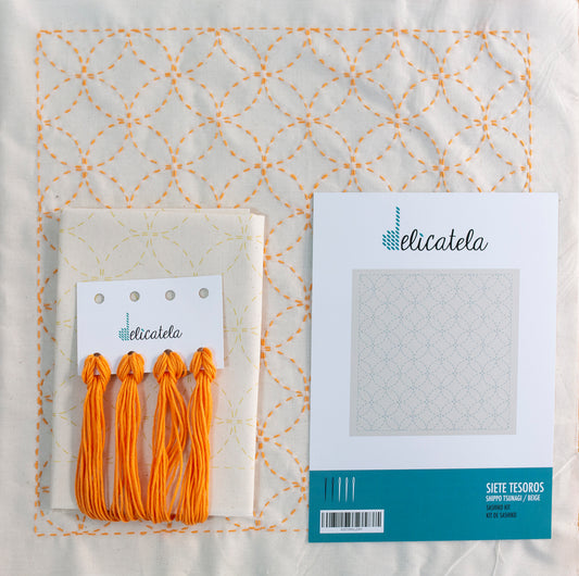 Sashiko | Kit de bordado Japonés | Diseño Siete Tesoros | Color Beige
