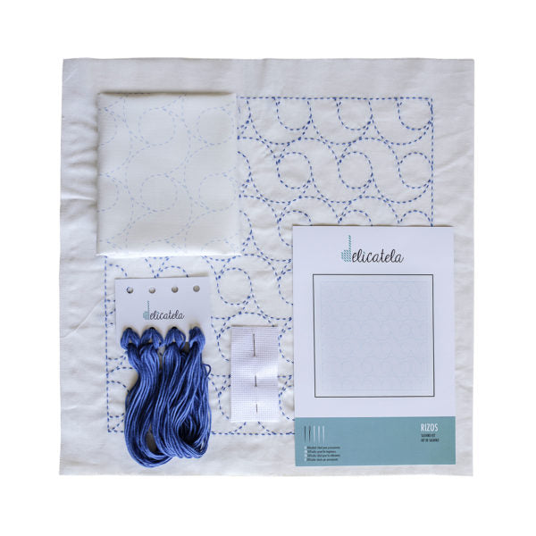 Sashiko | Kit de bordado Japonés | Diseño Rizos | Color Blanco