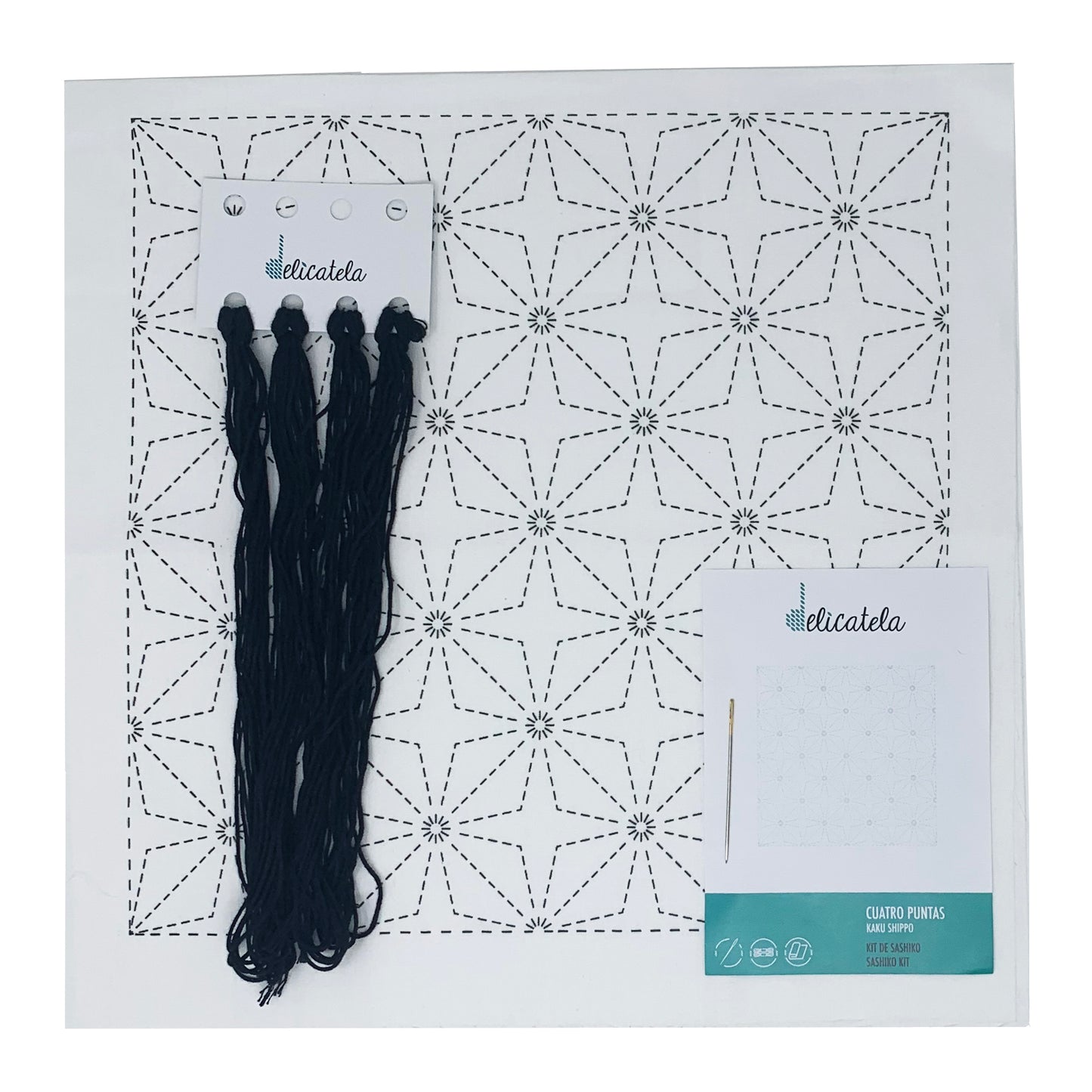 Sashiko | Kit de bordado Japonés | Diseño 4 puntas | Color Blanco