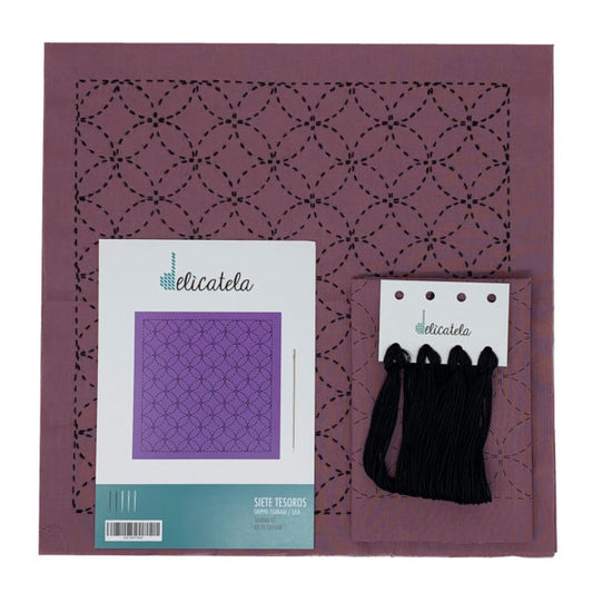 Sashiko | Kit de bordado Japonés | Diseño Siete Tesoros | Color Lila